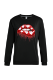 Blue Street Lips Printed Patchwork O Neck Tops