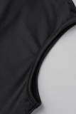 ブラックファッションカジュアルソリッドパッチワークチェーンハーフタートルネックレギュラージャンプスーツ