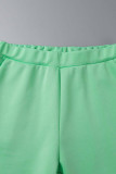Fivela de patchwork sólido casual verde manga longa duas peças