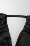 Robes de robe irrégulières à col en V et dos nu en patchwork noir sexy