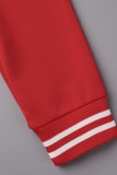Fivela de patchwork sólido casual vermelho manga longa duas peças