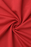 Rode sexy effen patchwork spleet v-hals lange jurk jurken