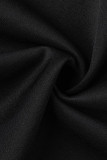 Fivela preta casual patchwork sólida manga longa duas peças