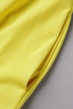 Желтый Повседневный Однотонный Пэчворк Классический Воротник на молнии С коротким рукавом Из двух частей