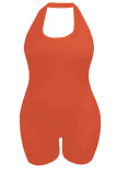 Tangerine Red Casual Sportswear Solid Patchwork Halter Tallas grandes Monos