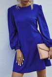 Blue Casual Solid Patchwork O Neck Long Sleeve Dresses