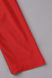 Robe de soirée rouge sexy en patchwork à col en V