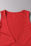 Vestido largo con escote en V y abertura de patchwork sólido sexy rojo Vestidos