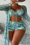 Turquoise sexy print patchwork 3-delige sets