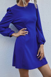 Blue Casual Solid Patchwork O Neck Long Sleeve Dresses