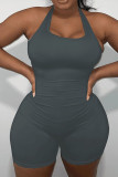 Black Casual Sportswear Solid Patchwork Halter Plus Size Jumpsuits