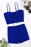 Royal Blue Sexy Solid Frenulum Backless Swimwears (With Paddings)