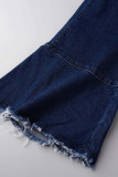 Tibetansk blå Casual Street Solid Tofs Patchwork jeans med hög midja