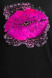 Zwarte Street Lips bedrukte patchwork O-hals tops