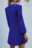 Blå Casual Solid Patchwork O-hals långärmade klänningar