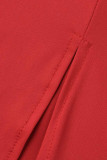 Красное сексуальное однотонное длинное платье в стиле пэчворк с разрезом и V-образным вырезом Платья