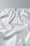 Silver Sexy Solid Patchwork Asymmetrical Asymmetrical Collar Pencil Skirt Dresses