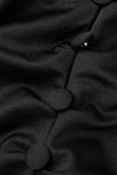 Zwart casual effen patchwork V-hals trompet zeemeerminjurken