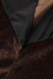 Macacão regular marrom sexy sólido patchwork transparente com decote em O