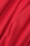 Rojo sexy sólido patchwork transparente o cuello vestidos rectos