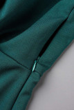 Green Elegant Solid Patchwork Fold V Neck Pencil Skirt Dresses
