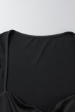 ブラック セクシー ソリッド パッチワーク シースルー スクエア カラー ペンシル スカート ドレス