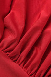 Rojo Sexy Sólido Ahuecado Patchwork Doblar Medio Cuello Alto Regular Body