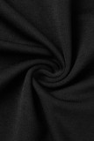 Vestidos de falda de lápiz con cuello en V y pliegues de patchwork sólido elegante negro