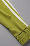 Tinta verde casual sólido patchwork cuello con capucha manga larga dos piezas