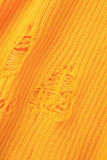 Gele casual effen kwastje patchwork asymmetrische coltrui tops