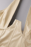 Абрикосовые сексуальные однотонные лоскутные платья с юбкой-карандашом на бретелях