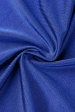 Vestido de noche con cuello en V de patchwork sólido sexy azul Vestidos