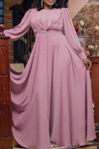 Lila beiläufiges elegantes festes Patchwork, das gerade Kleider mit O-Ausschnitt bördelt