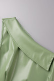 Светло-зеленые сексуальные уличные однотонные лоскутные косые воротники без рукавов из двух частей