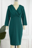 Green Elegant Solid Patchwork Fold V Neck Pencil Skirt Dresses