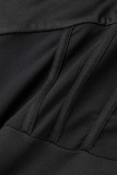 Zwarte sexy effen patchwork doorzichtige kokerrokjurken met vierkante kraag