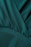 Groene elegante effen patchwork gevouwen V-hals kokerrokjurken