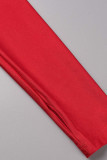 Rode sexy effen uitgeholde patchwork vouw halve coltrui normale bodysuits