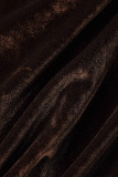 Macacão regular marrom sexy sólido patchwork transparente com decote em O