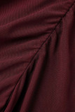 Бордовый сексуальный однотонный лоскутный прозрачный комбинезон больших размеров со складками на тонких бретелях