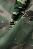 Grönt Casual Print Camouflage Print Patchwork Rak Patchwork Bottoms med hög midja
