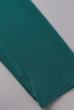 Groene elegante effen patchwork gevouwen V-hals kokerrokjurken