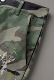 Grüne, lässige Patchwork-Hosen mit Camouflage-Print und hoher Taille