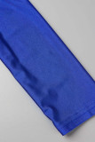Robe de soirée bleue sexy à col en V et patchwork