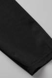 Vestidos de falda de lápiz con cuello en V y pliegues de patchwork sólido elegante negro