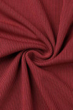 Vestidos de falda lápiz con cuello en V y abertura de retazos sólidos casuales rojos