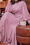 Пурпурные повседневные элегантные однотонные лоскутные прямые платья с круглым вырезом и бисером