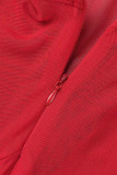 Robes droites à col rond transparent en patchwork solide rouge sexy