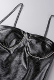 Черное сексуальное однотонное лоскутное горячее сверло на тонких бретельках юбка-карандаш платья