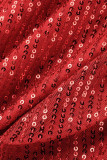 Красные сексуальные однотонные лоскутные блестки асимметричные платья с V-образным вырезом и юбкой в ​​один шаг